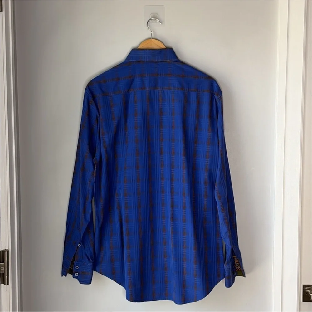 Robert Graham Shirt Flip Cuff Embroidered Shale Blue Plaid - Excellent Condition - Picture 4 of 8
